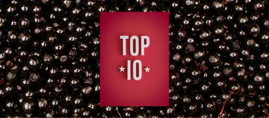 Top 10 auf Holunderbeeren Hintergrund steht für 10 Gründe für Holunder in der Erkältungszeit